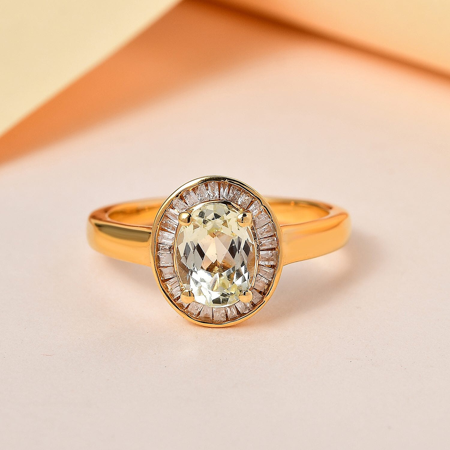 Yellow Triphane and White Diamond 1.75 ctw Ring in 18K Vermeil Yellow Gold Over Sterling Silver (Size 10.0)