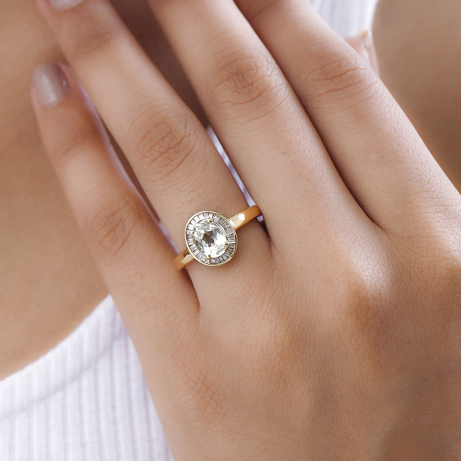 Yellow Triphane and White Diamond 1.75 ctw Ring in 18K Vermeil Yellow Gold Over Sterling Silver (Size 10.0)