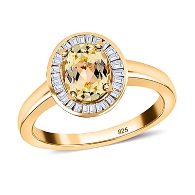 Yellow Triphane and White Diamond 1.75 ctw Ring in 18K Vermeil Yellow Gold Over Sterling Silver (Size 10.0)