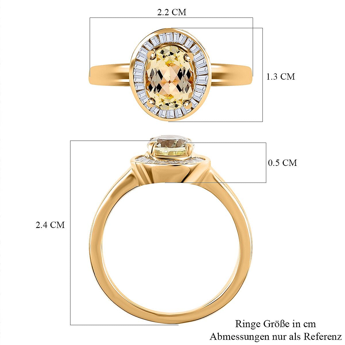 Yellow Triphane and White Diamond 1.75 ctw Ring in 18K Vermeil Yellow Gold Over Sterling Silver (Size 10.0)