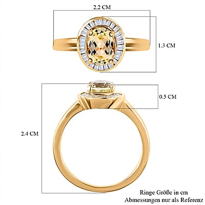 Yellow Triphane and White Diamond 1.75 ctw Ring in 18K Vermeil Yellow Gold Over Sterling Silver (Size 10.0)