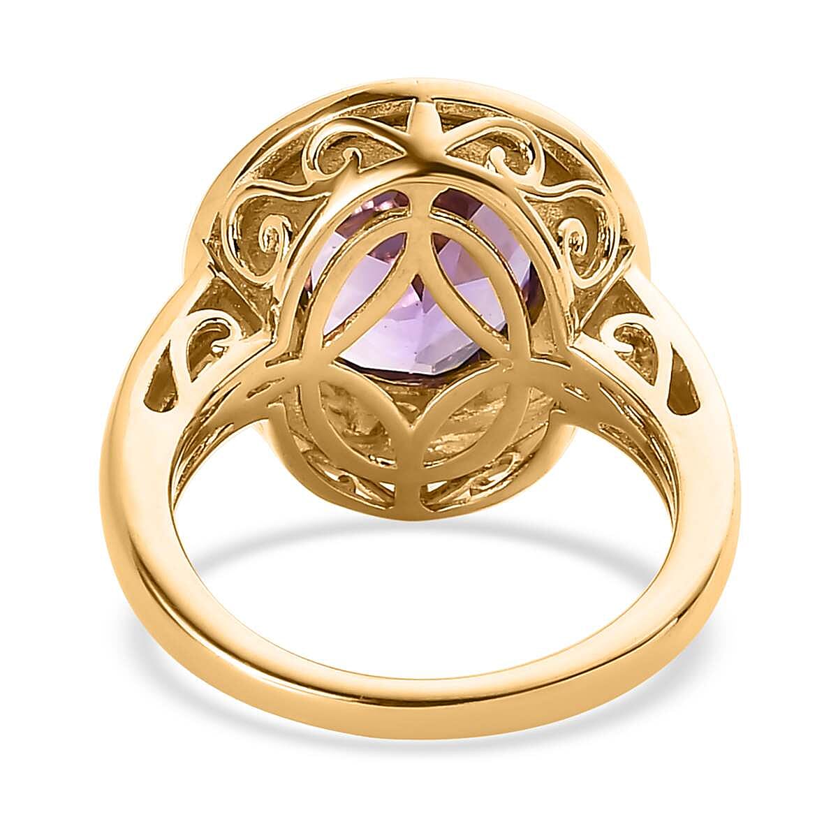 Rose De France Amethyst Solitaire Pink Enameled Ring in Vermeil Yellow Gold Over Sterling Silver (Size 6.0) 3.25 ctw