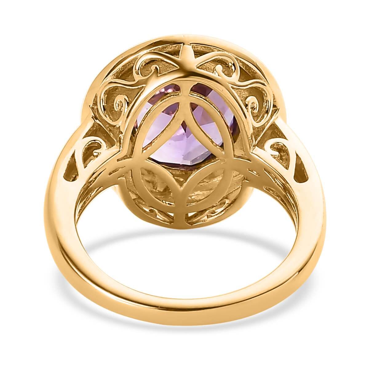 Doorbuster Rose De France Amethyst Solitaire Pink Enameled Ring in Vermeil Yellow Gold Over Sterling Silver 3.25 ctw image number 4
