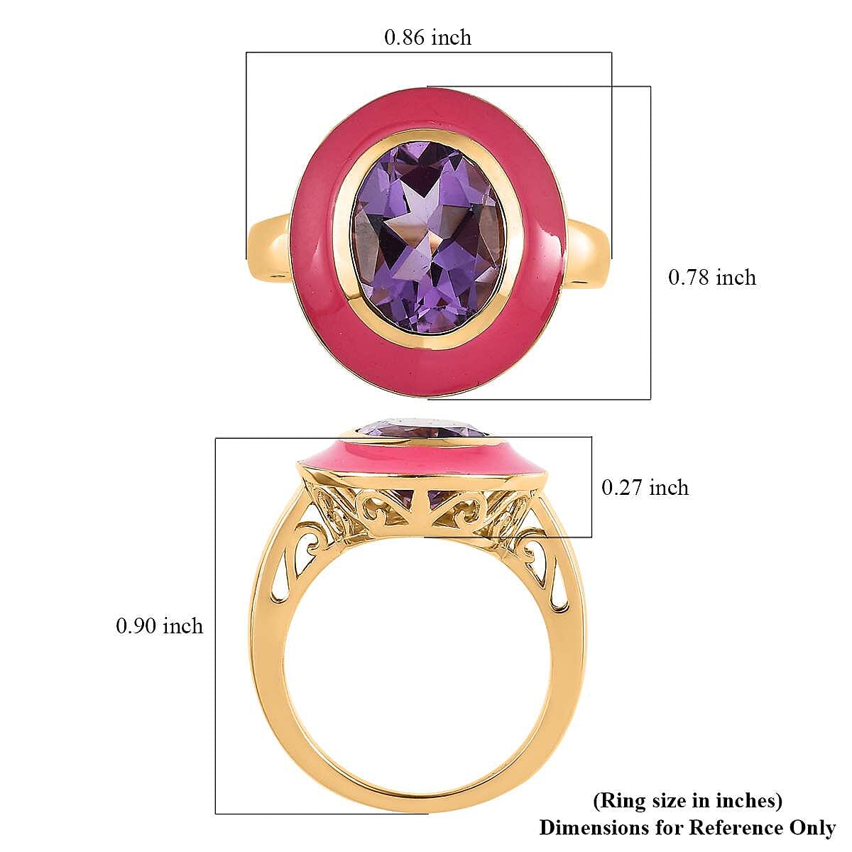 Rose De France Amethyst Solitaire Pink Enameled Ring in Vermeil Yellow Gold Over Sterling Silver (Size 6.0) 3.25 ctw