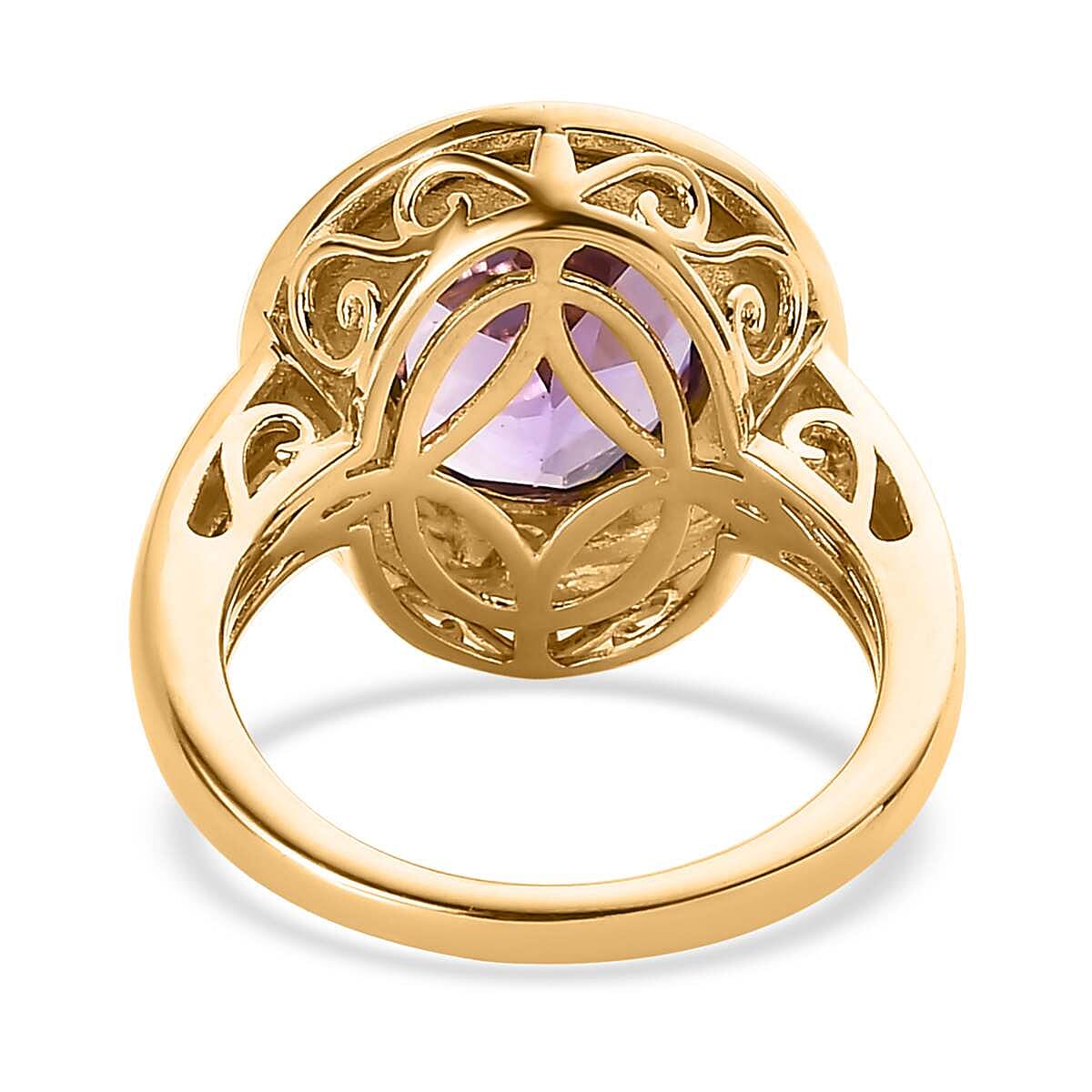 Rose De France Amethyst Solitaire Pink Enameled Ring in Vermeil Yellow Gold Over Sterling Silver (Size 7.0) 3.25 ctw image number 4
