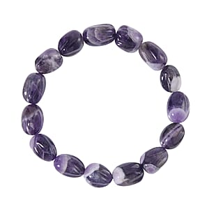 Bi-Color Amethyst Carved Beaded 142 ctw Stretch Bracelet 