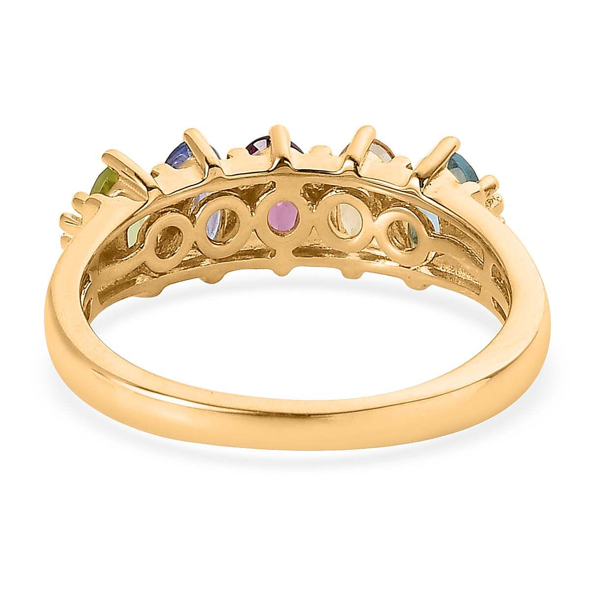 Multi Gemstone 5 Stone Band Ring in Vermeil Yellow Gold Over Sterling Silver (Size 6.0) 1.25 ctw image number 4