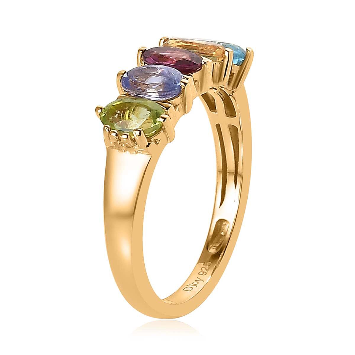Multi Gemstone 5 Stone Band Ring in Vermeil Yellow Gold Over Sterling Silver (Size 7.0) 1.25 ctw image number 3