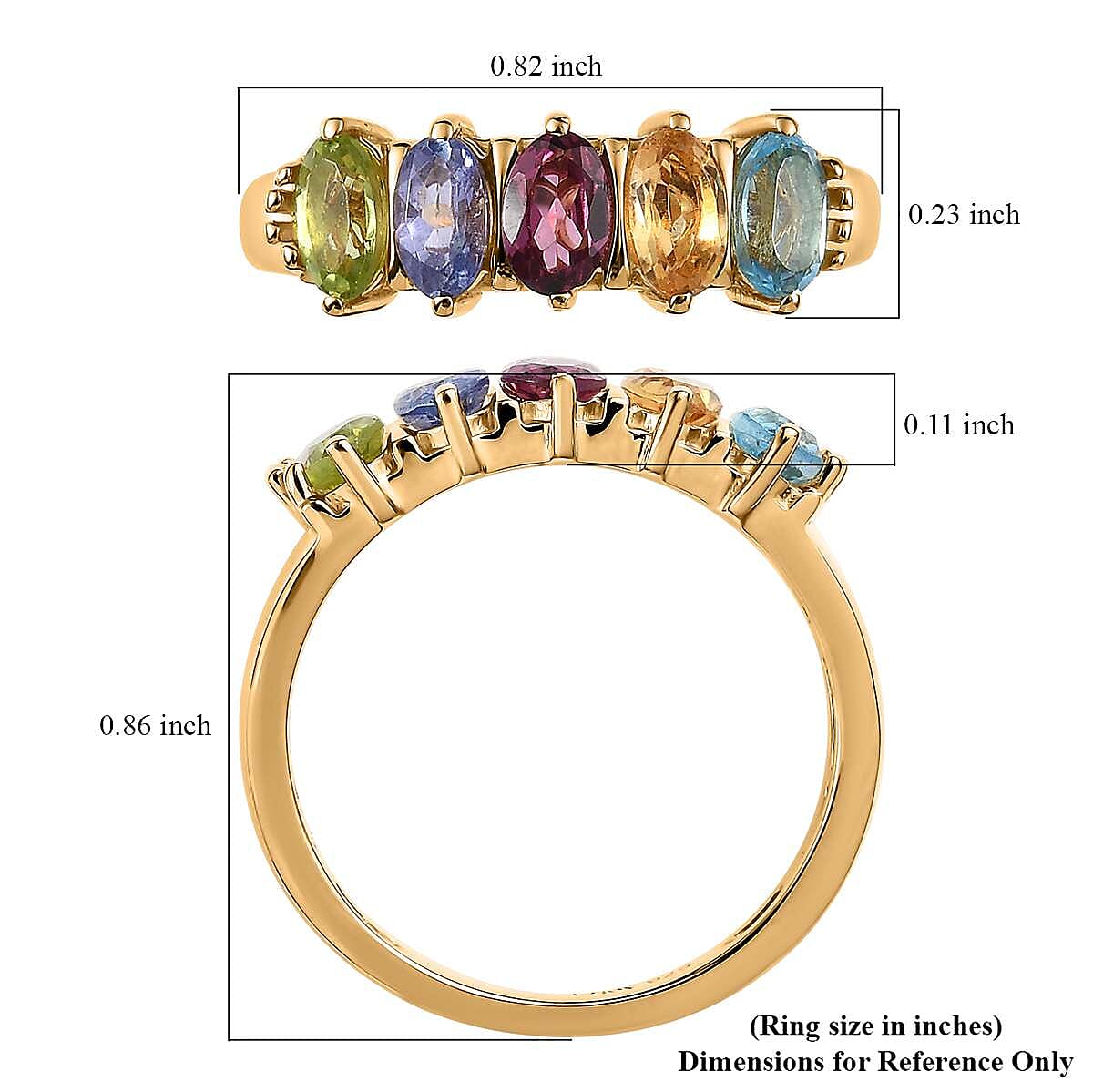Multi Gemstone 5 Stone Band Ring in Vermeil Yellow Gold Over Sterling Silver (Size 7.0) 1.25 ctw image number 5