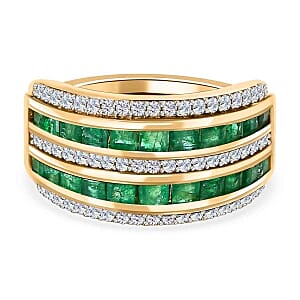 Kagem Zambian Emerald and White Zircon 2.24 ctw Cluster Ring in Vermeil YG Over Sterling Silver (Size 11.5)