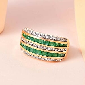 Kagem Zambian Emerald and White Zircon 2.24 ctw Cluster Ring in Vermeil YG Over Sterling Silver (Size 11.5)