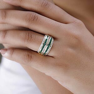 Kagem Zambian Emerald and White Zircon 2.24 ctw Cluster Ring in Vermeil YG Over Sterling Silver (Size 11.5)