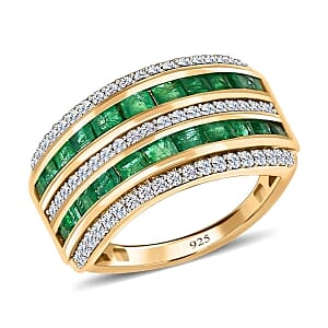 Kagem Zambian Emerald and White Zircon 2.24 ctw Cluster Ring in Vermeil YG Over Sterling Silver (Size 11.5)