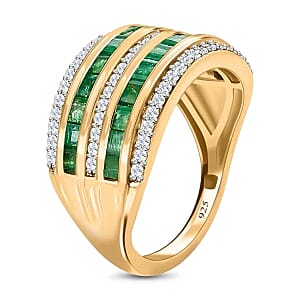 Kagem Zambian Emerald and White Zircon 2.24 ctw Cluster Ring in Vermeil YG Over Sterling Silver (Size 11.5)