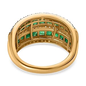Kagem Zambian Emerald and White Zircon 2.24 ctw Cluster Ring in Vermeil YG Over Sterling Silver (Size 11.5)