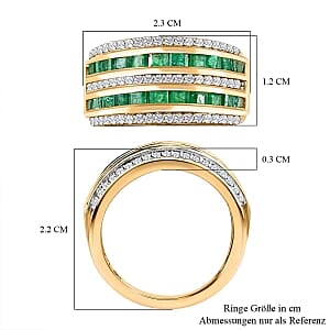 Kagem Zambian Emerald and White Zircon 2.24 ctw Cluster Ring in Vermeil YG Over Sterling Silver (Size 11.5)
