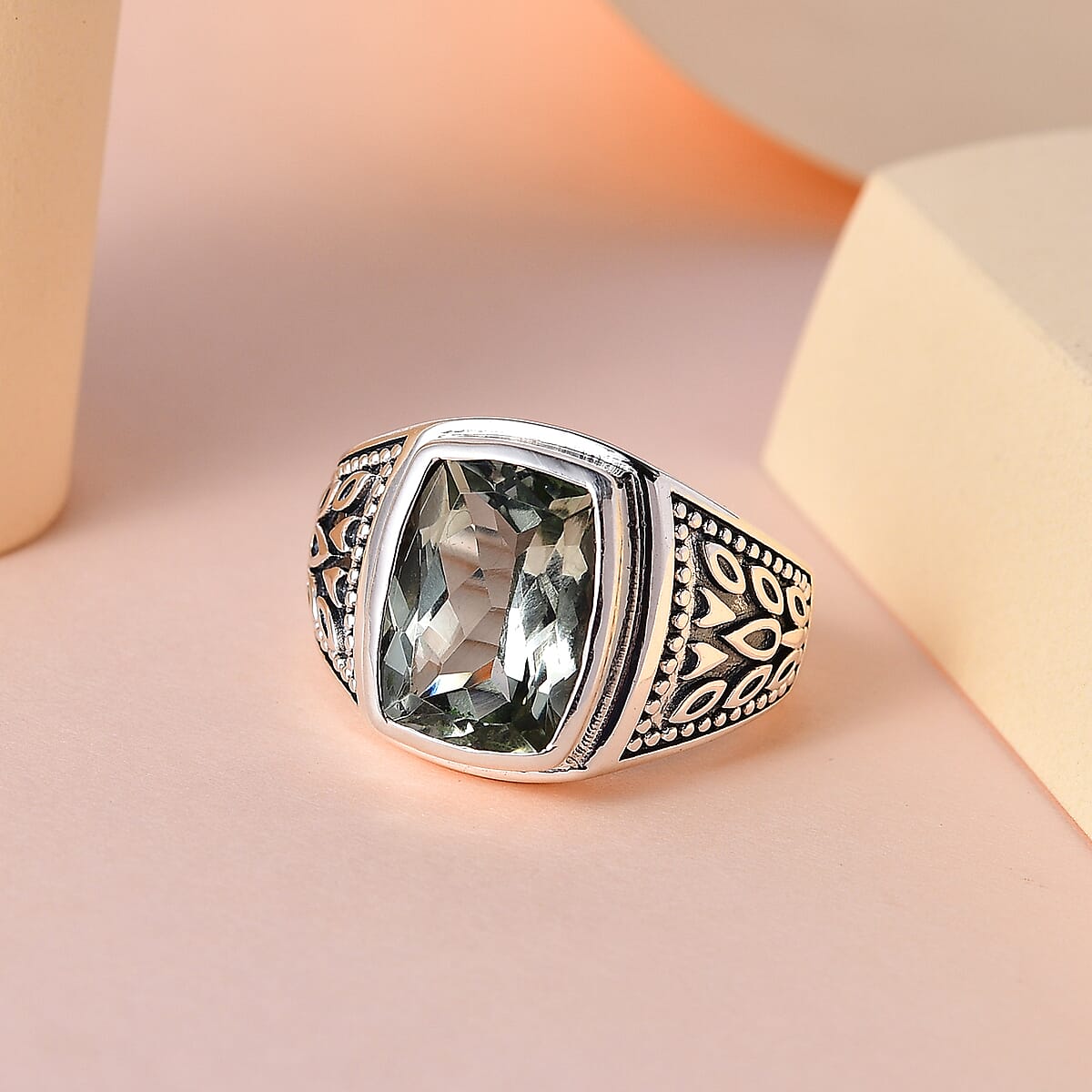 Artisan Crafted Montezuma Prasiolite Solitaire Men's Ring in Sterling Silver (Size 10.0) 6.50 ctw image number 1