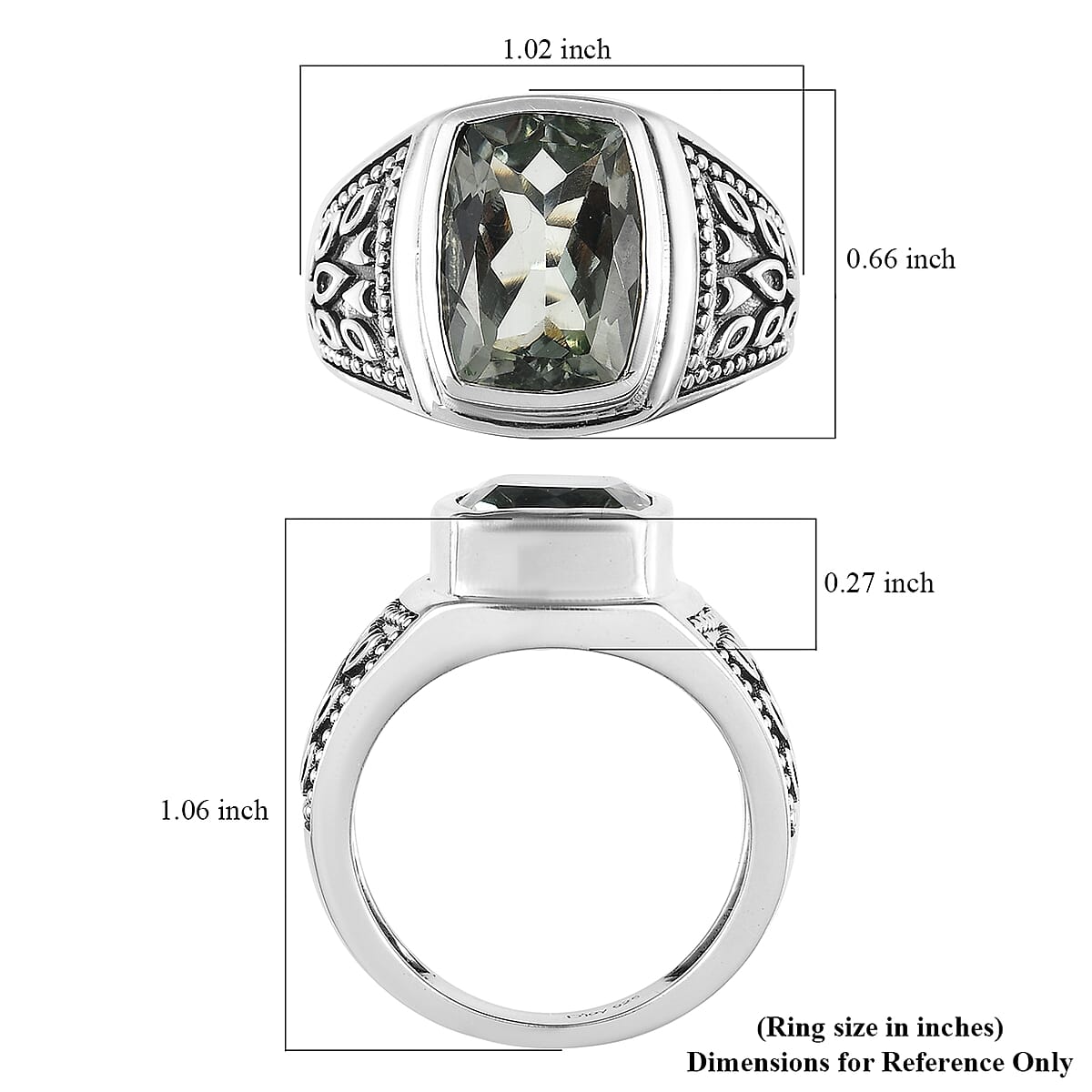 Artisan Crafted Montezuma Prasiolite Solitaire Men's Ring in Sterling Silver (Size 10.0) 6.50 ctw image number 5