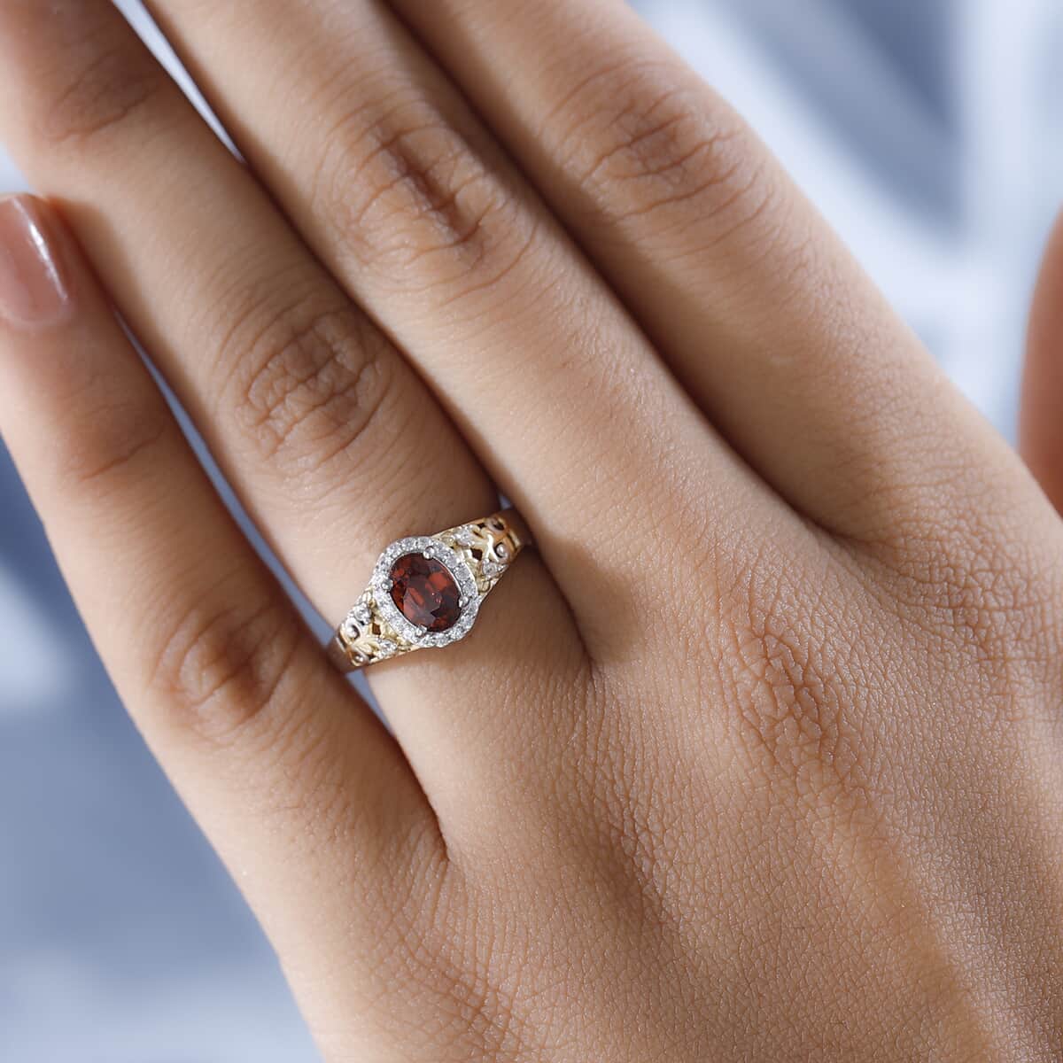 Premium Red Zircon and White Zircon Ring in Vermeil Yellow Gold and Platinum Over Sterling Silver 1.70 ctw image number 2