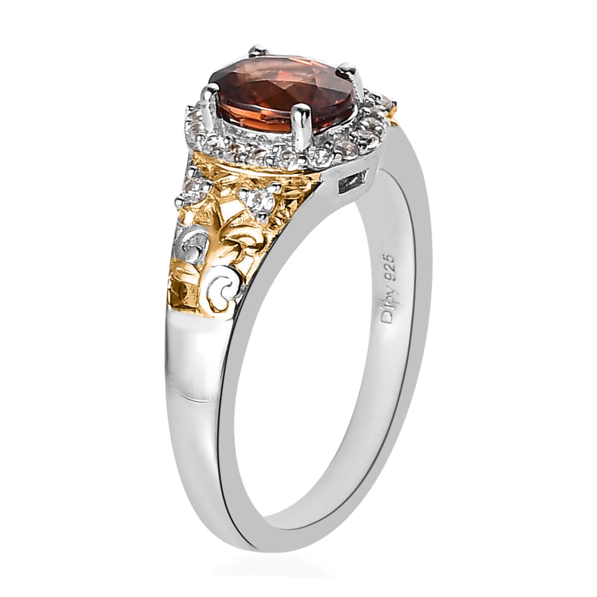 Premium Red Zircon and White Zircon Ring in Vermeil Yellow Gold and Platinum Over Sterling Silver 1.70 ctw image number 3