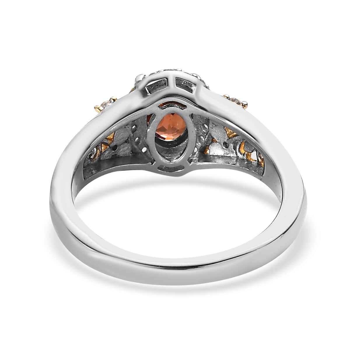 Premium Red Zircon and White Zircon Ring in Vermeil Yellow Gold and Platinum Over Sterling Silver 1.70 ctw image number 4