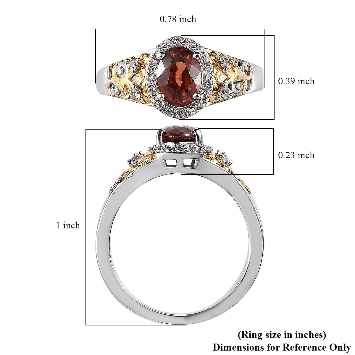 Premium Red Zircon and White Zircon Ring in Vermeil Yellow Gold and Platinum Over Sterling Silver (Size 10.0) 1.70 ctw