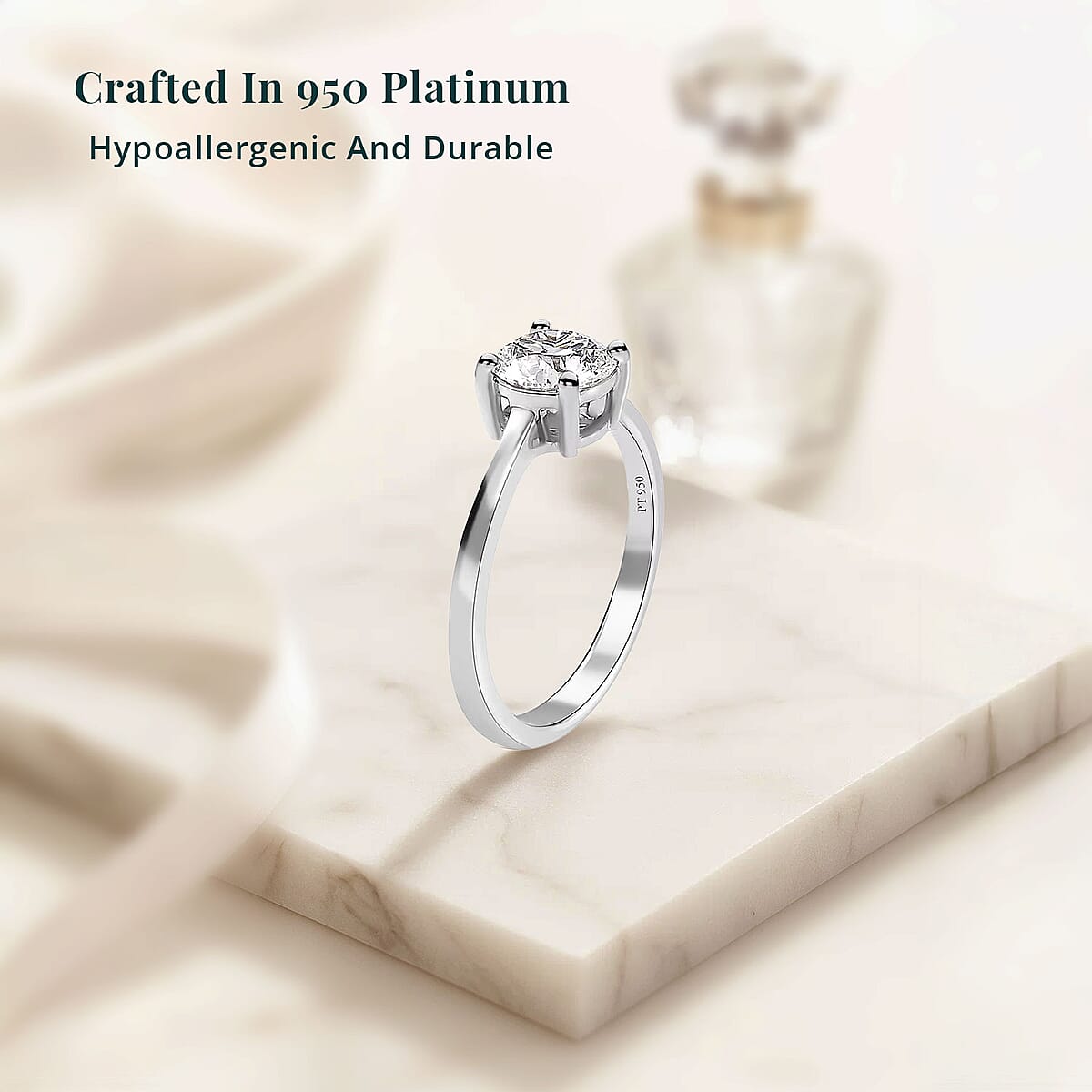950 Platinum Luxuriant Lab Grown Diamond E-F VS Solitaire Ring (Size 6.0) 4.60 Grams 1.00 ctw image number 2