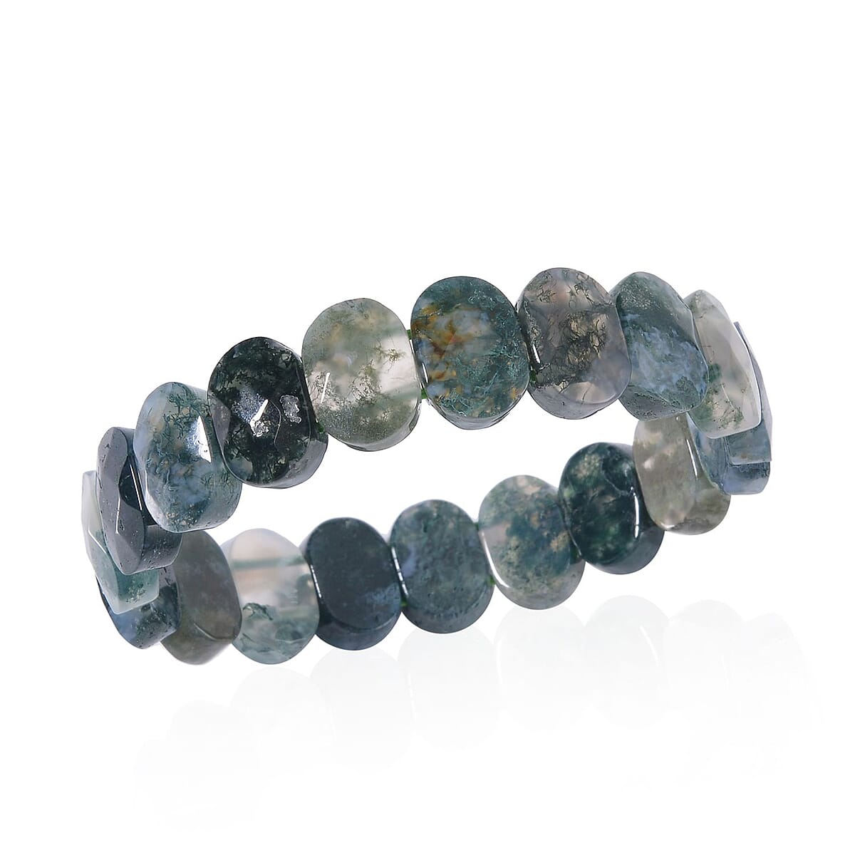 Moss Agate Stretch Block Bracelet 145.50 ctw image number 2