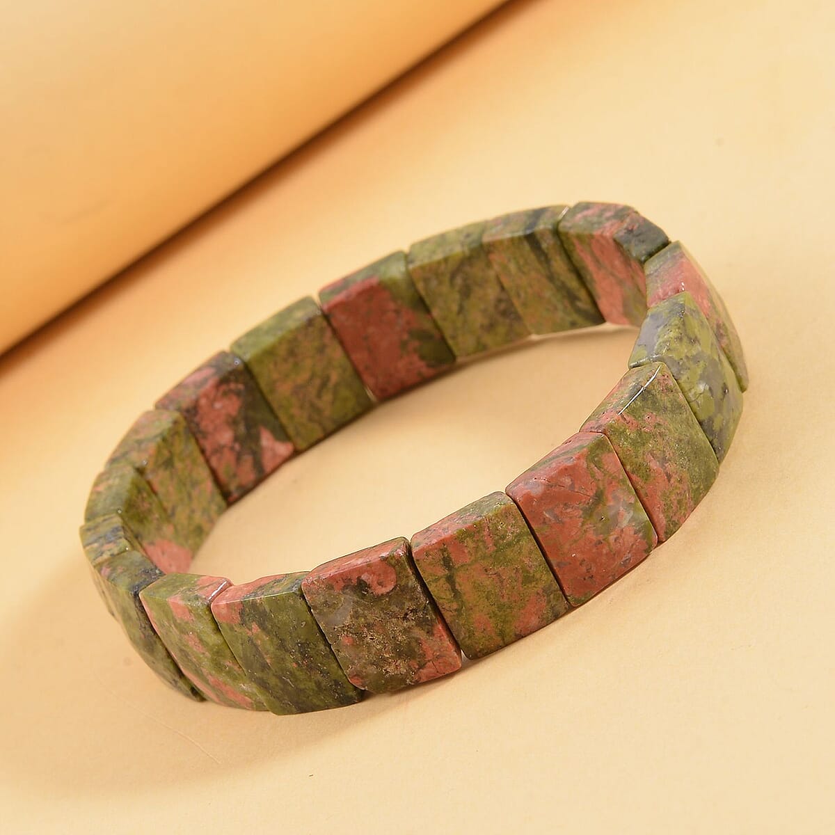 Unakite Stretch Block Bracelet 145.50 ctw image number 1