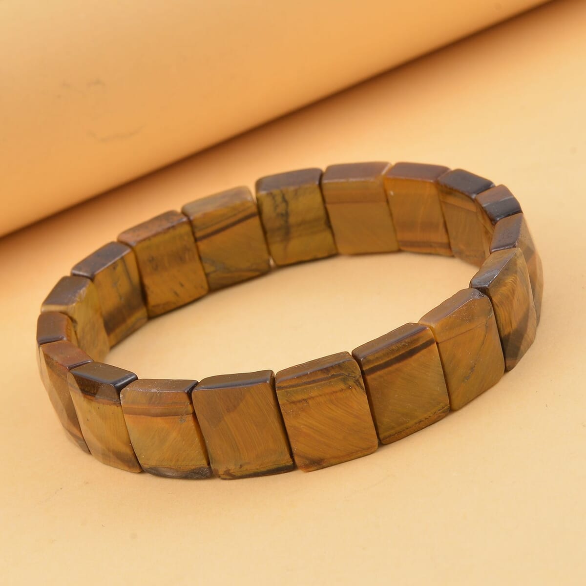 Yellow Tiger's Eye Stretch Block Bracelet 145.50 ctw image number 1