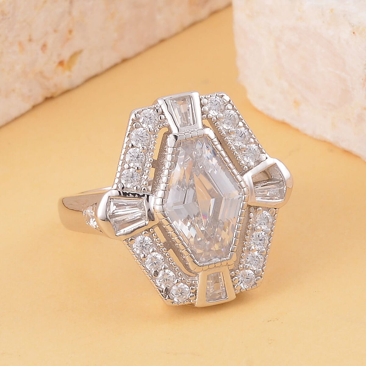 Lustro Stella Finest CZ Ring in Platinum Over Sterling Silver (Size 10.0) 5.40 ctw image number 1