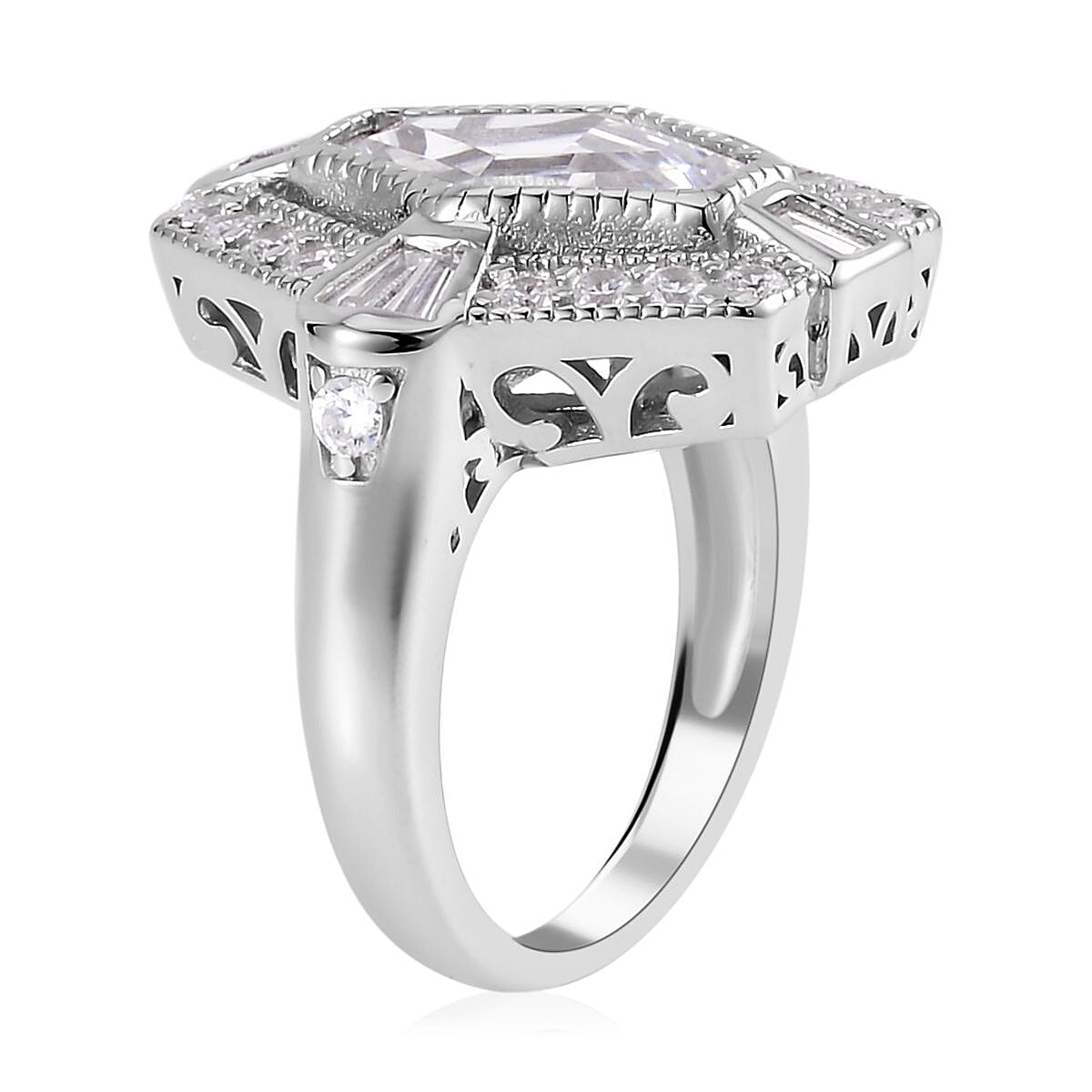 Lustro Stella Finest CZ Ring in Platinum Over Sterling Silver (Size 10.0) 5.40 ctw image number 3