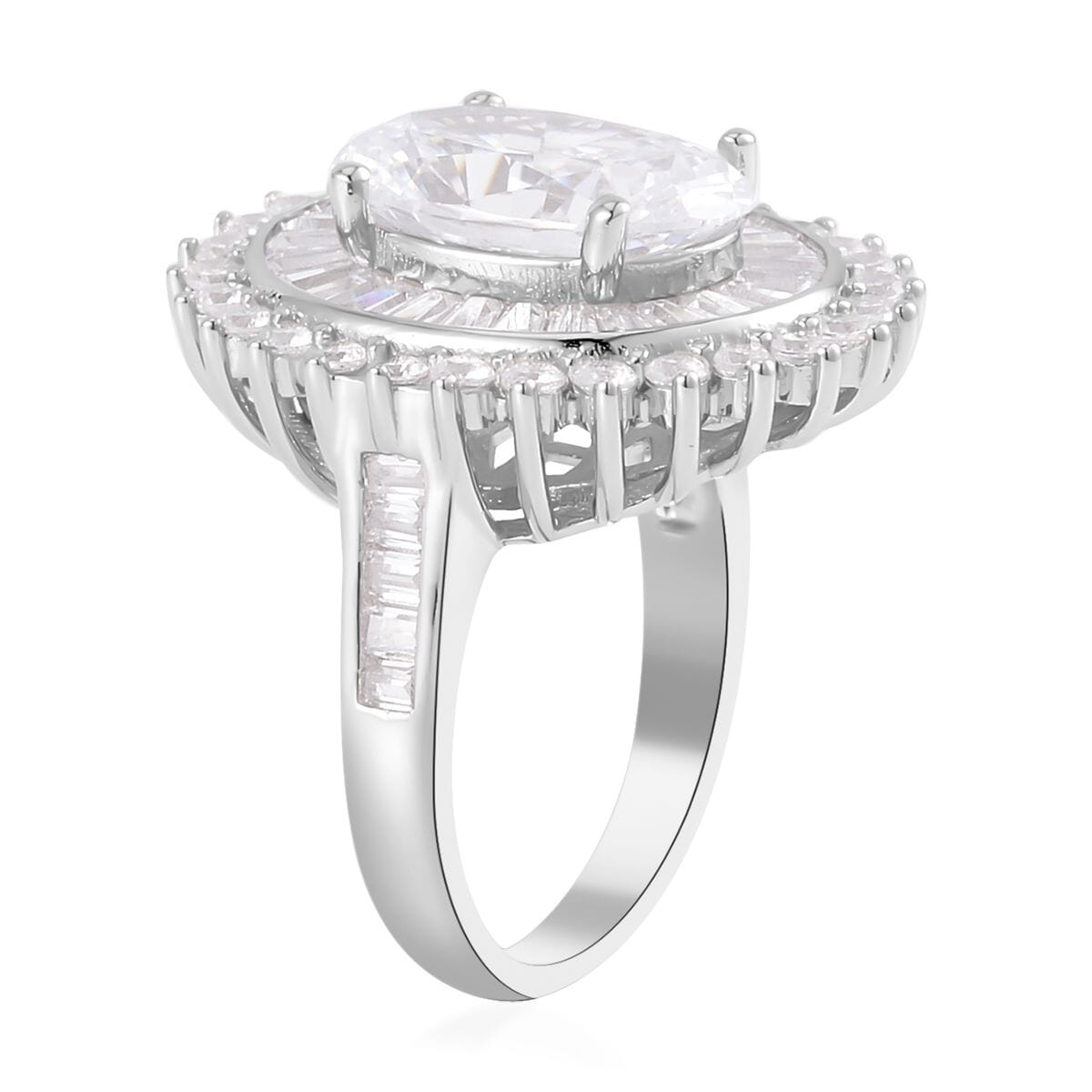 Lustro Stella Finest CZ Double Halo Ring in Platinum Over Sterling Silver (Size 7.0) 14.00 ctw image number 3