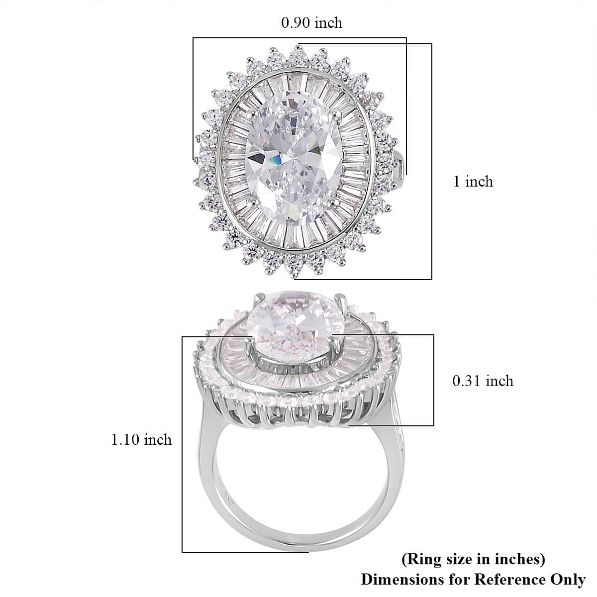 Lustro Stella Finest CZ Double Halo Ring in Platinum Over Sterling Silver (Size 10.0) 14.10 ctw