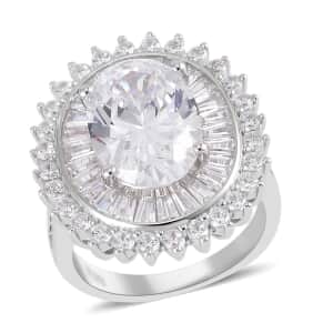 Lustro Stella Finest CZ Double Halo Ring in Platinum Over Sterling Silver (Size 7.0) 14.00 ctw