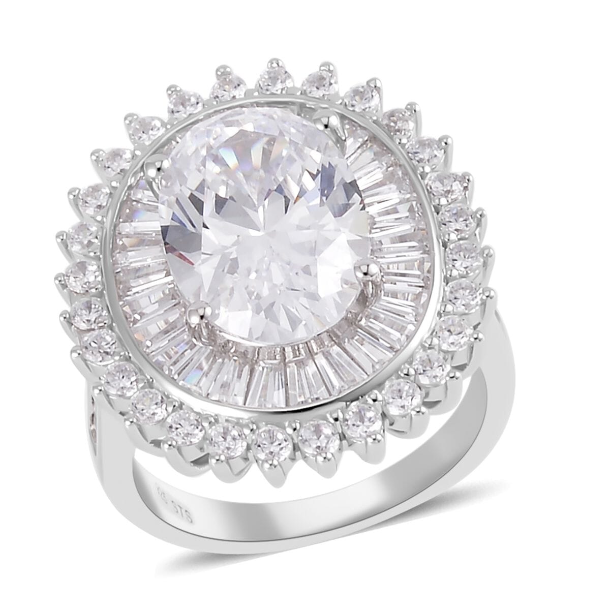 Lustro Stella Finest CZ Double Halo Ring in Platinum Over Sterling Silver (Size 7.0) 14.10 ctw image number 0