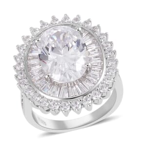 Lustro Stella Finest CZ Double Halo Ring in Platinum Over Sterling Silver (Size 7.0) 14.10 ctw