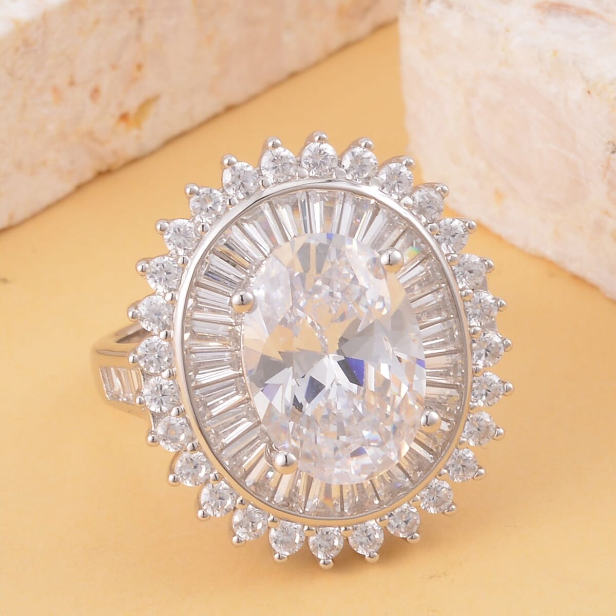 Lustro Stella Finest CZ Double Halo Ring in Platinum Over Sterling Silver (Size 7.0) 14.10 ctw image number 1