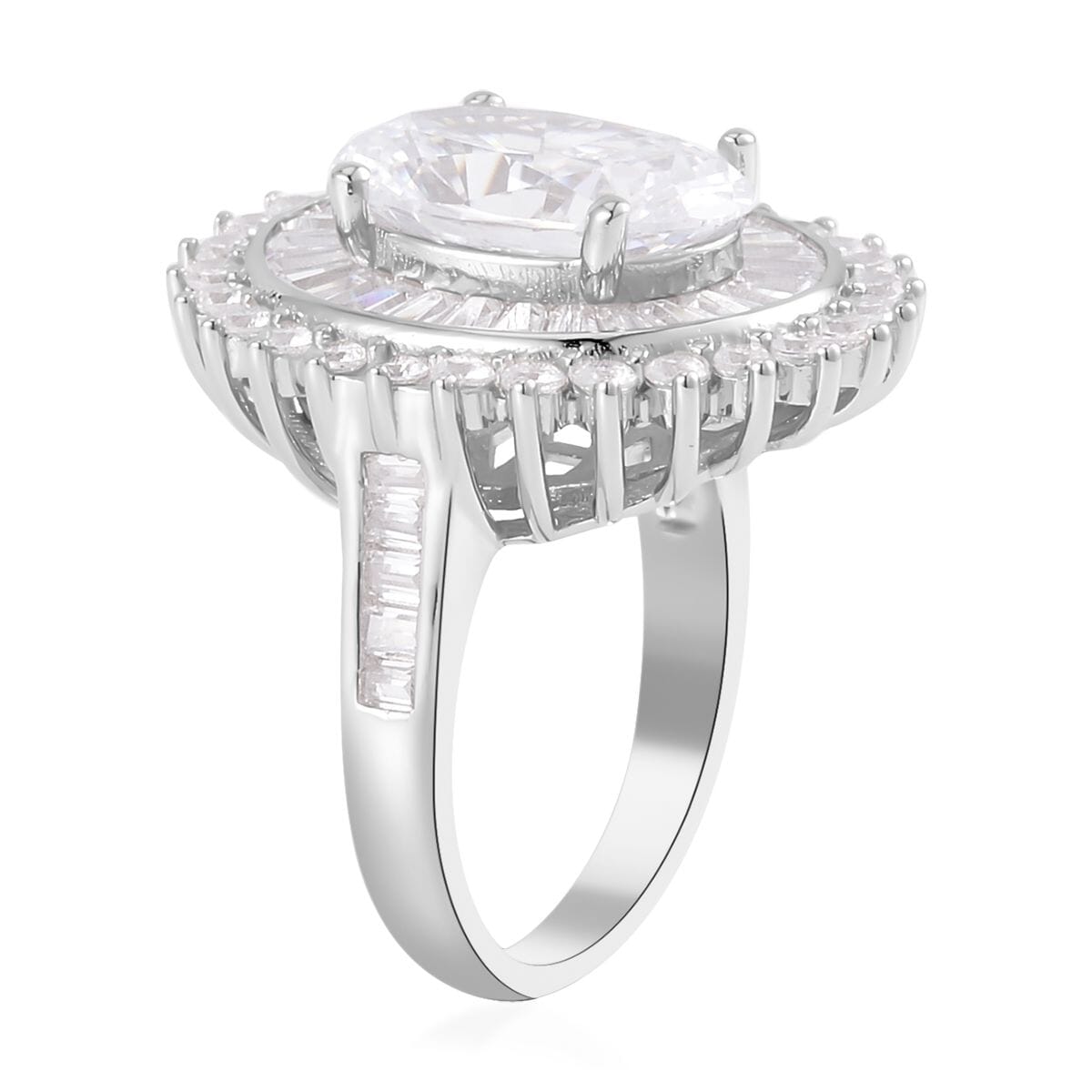 Lustro Stella Finest CZ Double Halo Ring in Platinum Over Sterling Silver (Size 7.0) 14.10 ctw image number 3