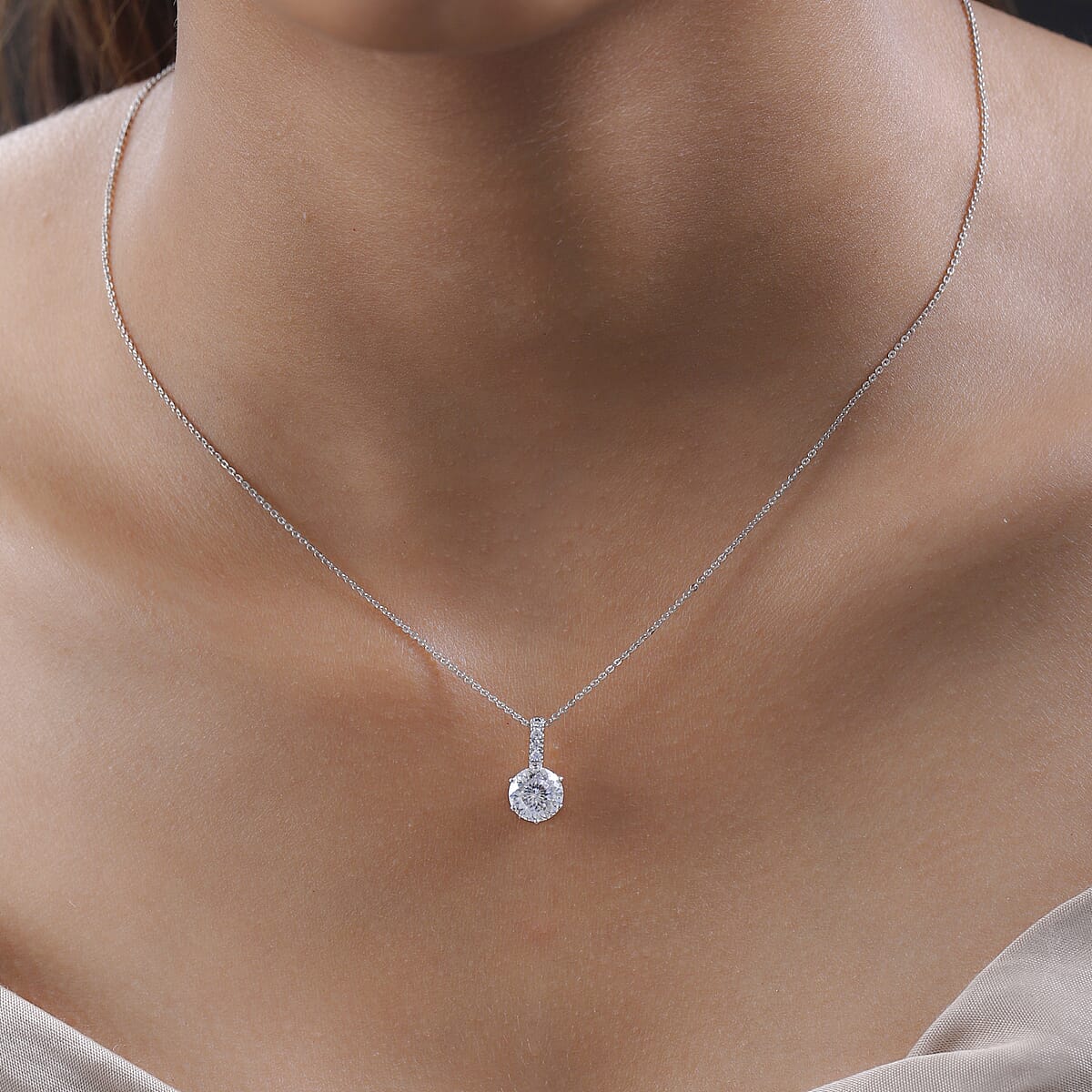 Luxoro 10K White Gold 120 Facet Moissanite Pendant 2.25 ctw image number 2