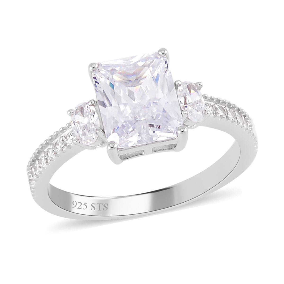 Lustro Stella Finest CZ Ring in Platinum Over Sterling Silver (Size 10.0) 4.00 ctw image number 0