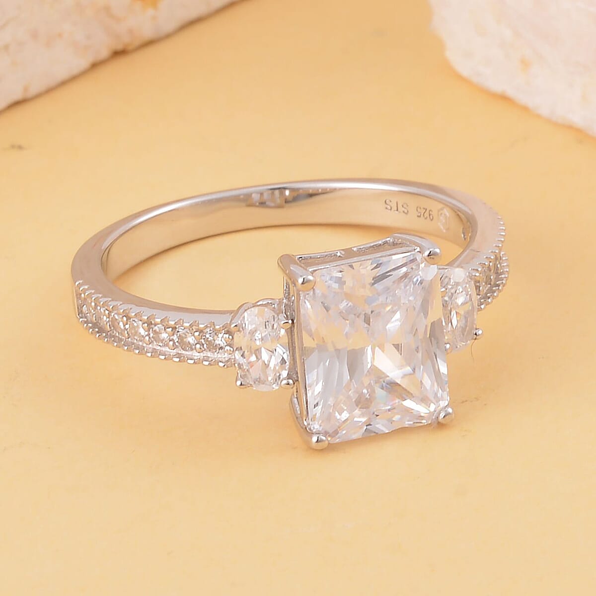 Lustro Stella Finest CZ Ring in Platinum Over Sterling Silver (Size 7.0) 6.30 ctw image number 1