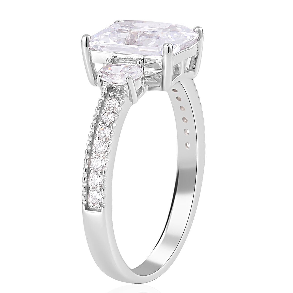 Lustro Stella Finest CZ Ring in Platinum Over Sterling Silver (Size 7.0) 6.30 ctw image number 3