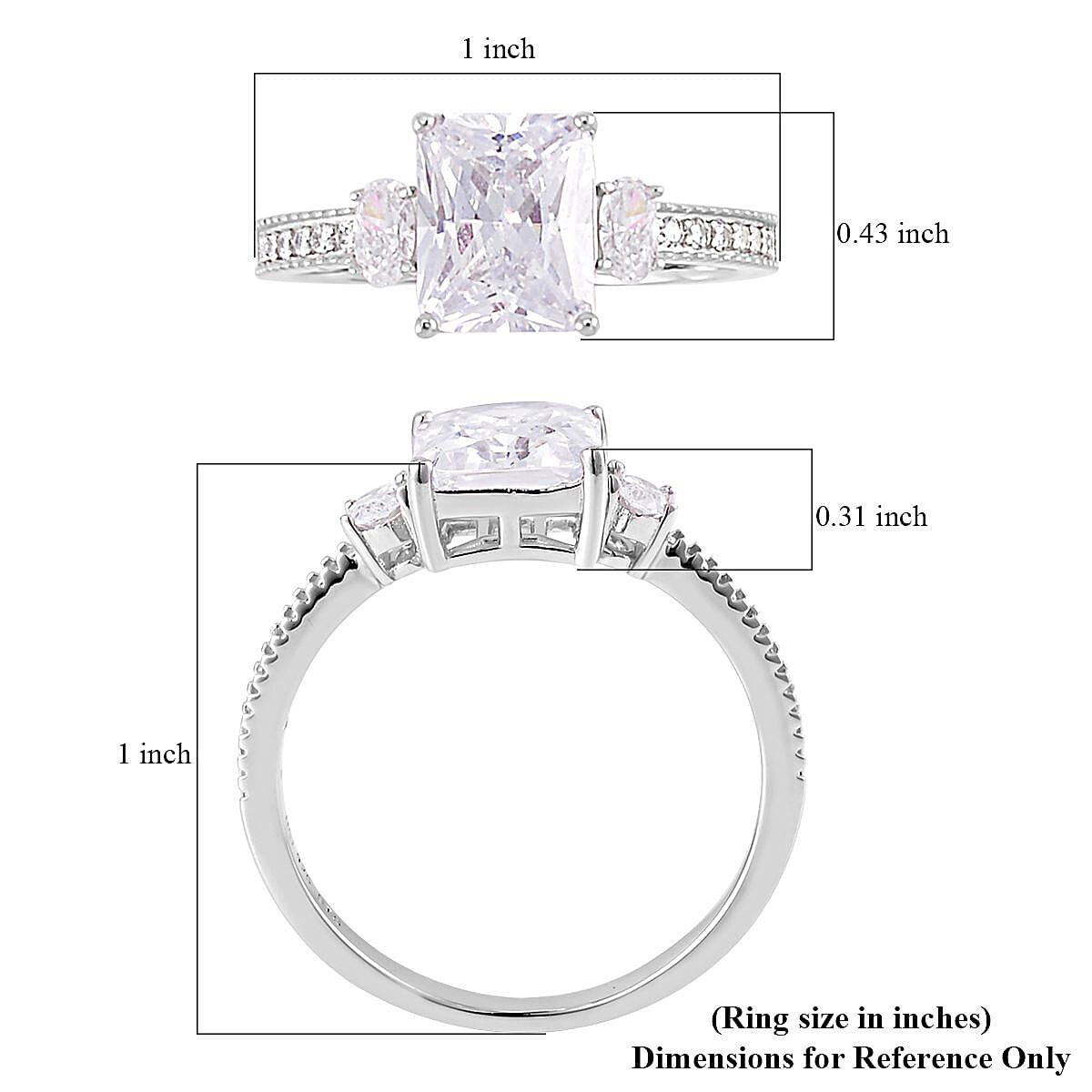 Lustro Stella Finest CZ Ring in Platinum Over Sterling Silver (Size 7.0) 6.30 ctw image number 5