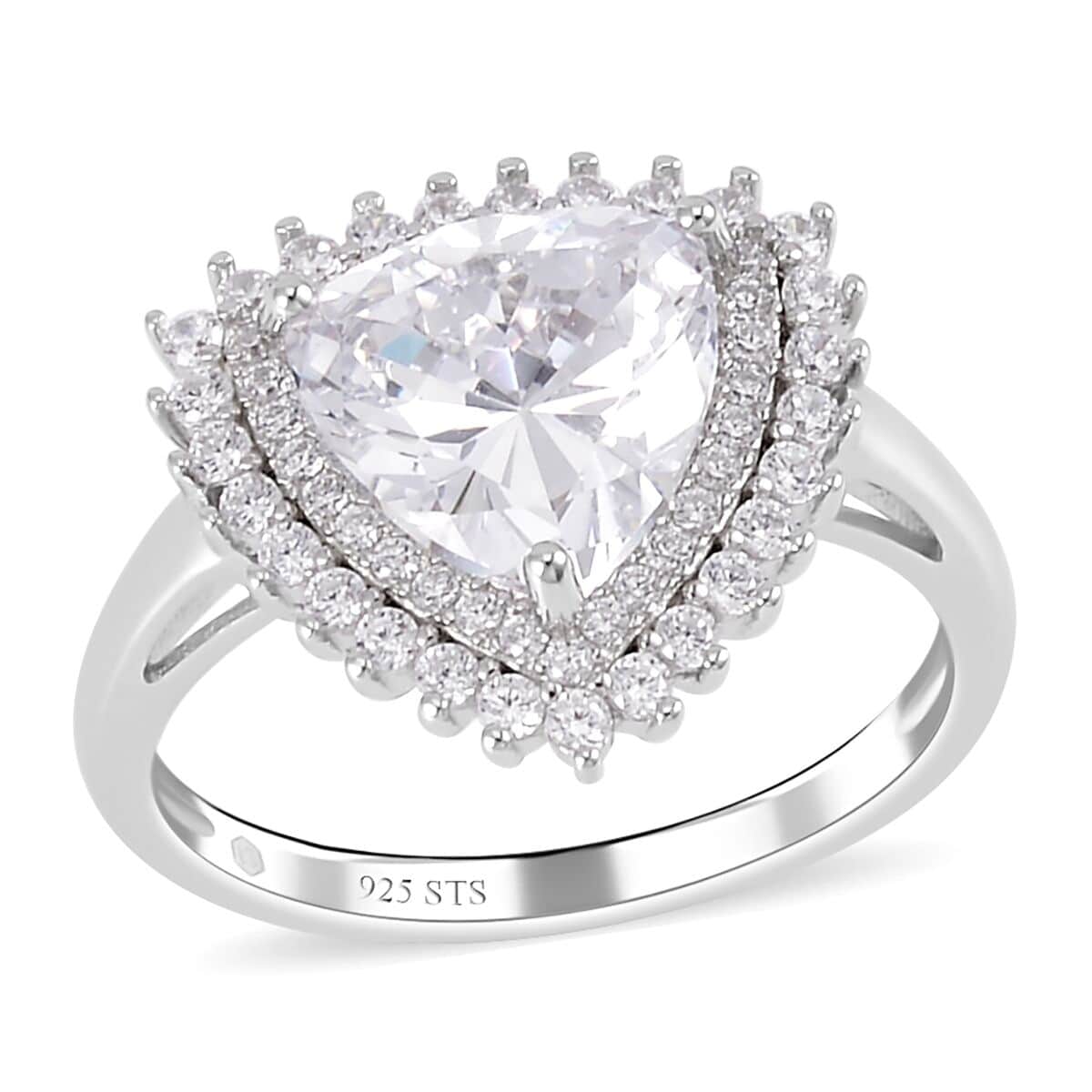 Lustro Stella Finest CZ Halo Ring in Platinum Over Sterling Silver (Size 10.0) 3.20 ctw image number 0