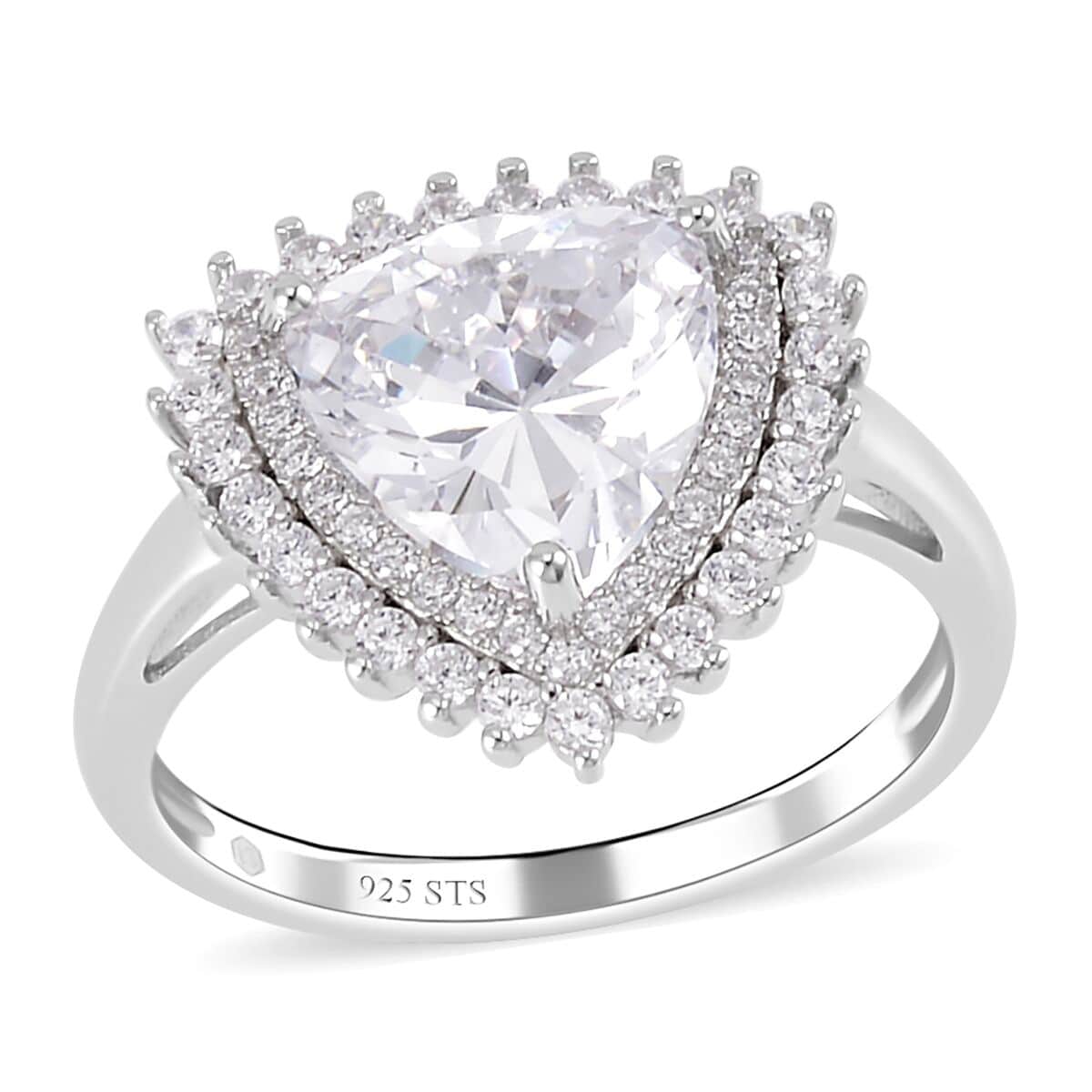 Lustro Stella Finest CZ Double Halo Ring in Platinum Over Sterling Silver (Size 6.0) 5.35 ctw image number 0