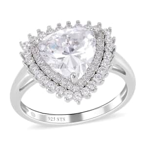 Lustro Stella Finest CZ Double Halo Ring in Platinum Over Sterling Silver (Size 6.0) 5.35 ctw