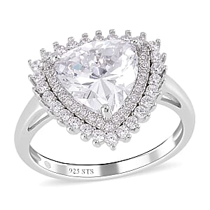 Lustro Stella Finest CZ Double Halo Ring in Platinum Over Sterling Silver (Size 9.0) 5.35 ctw