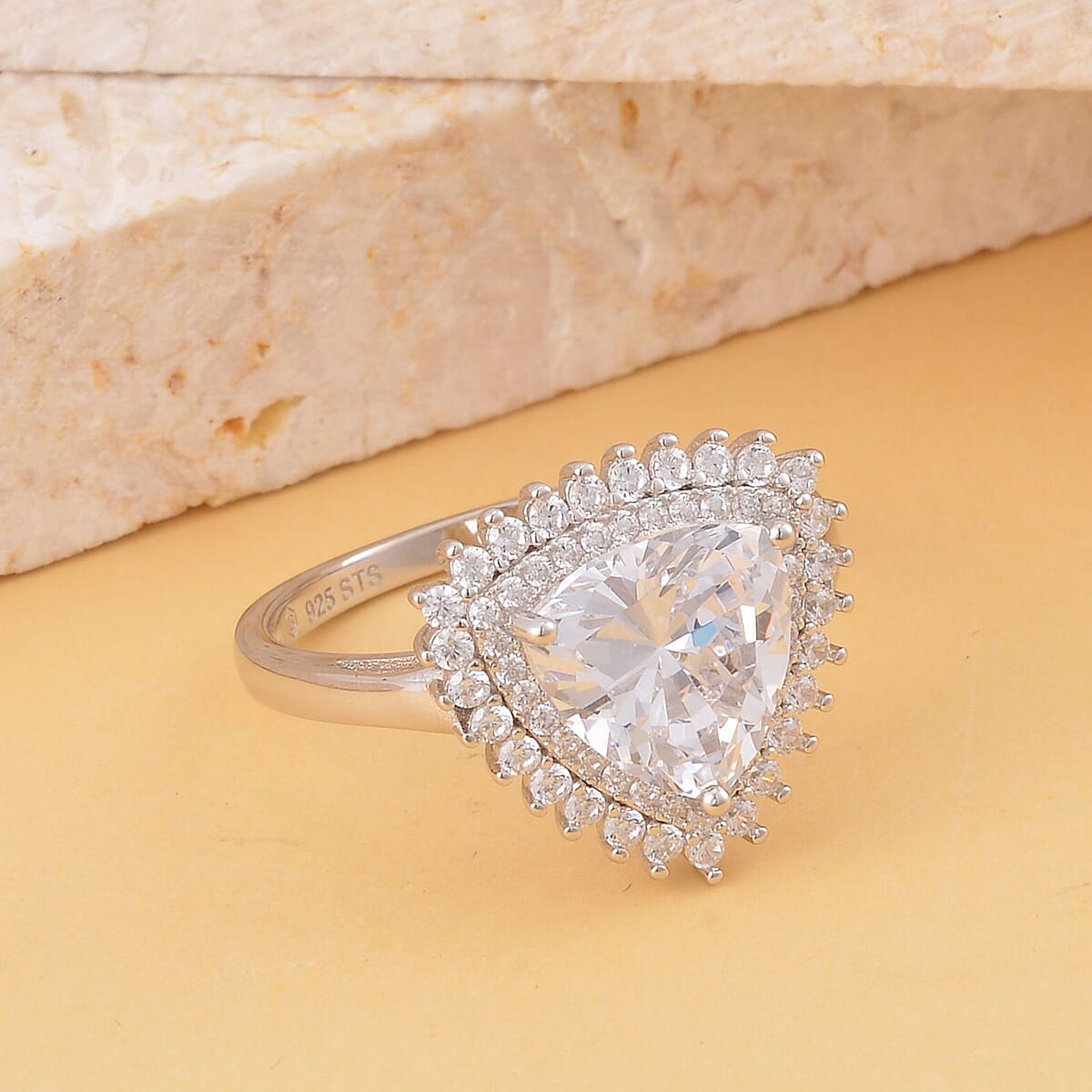 Lustro Stella Finest CZ Double Halo Ring in Platinum Over Sterling Silver (Size 9.0) 5.35 ctw image number 1