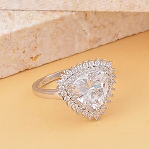 Lustro Stella Finest CZ Double Halo Ring in Platinum Over Sterling Silver (Size 9.0) 5.35 ctw